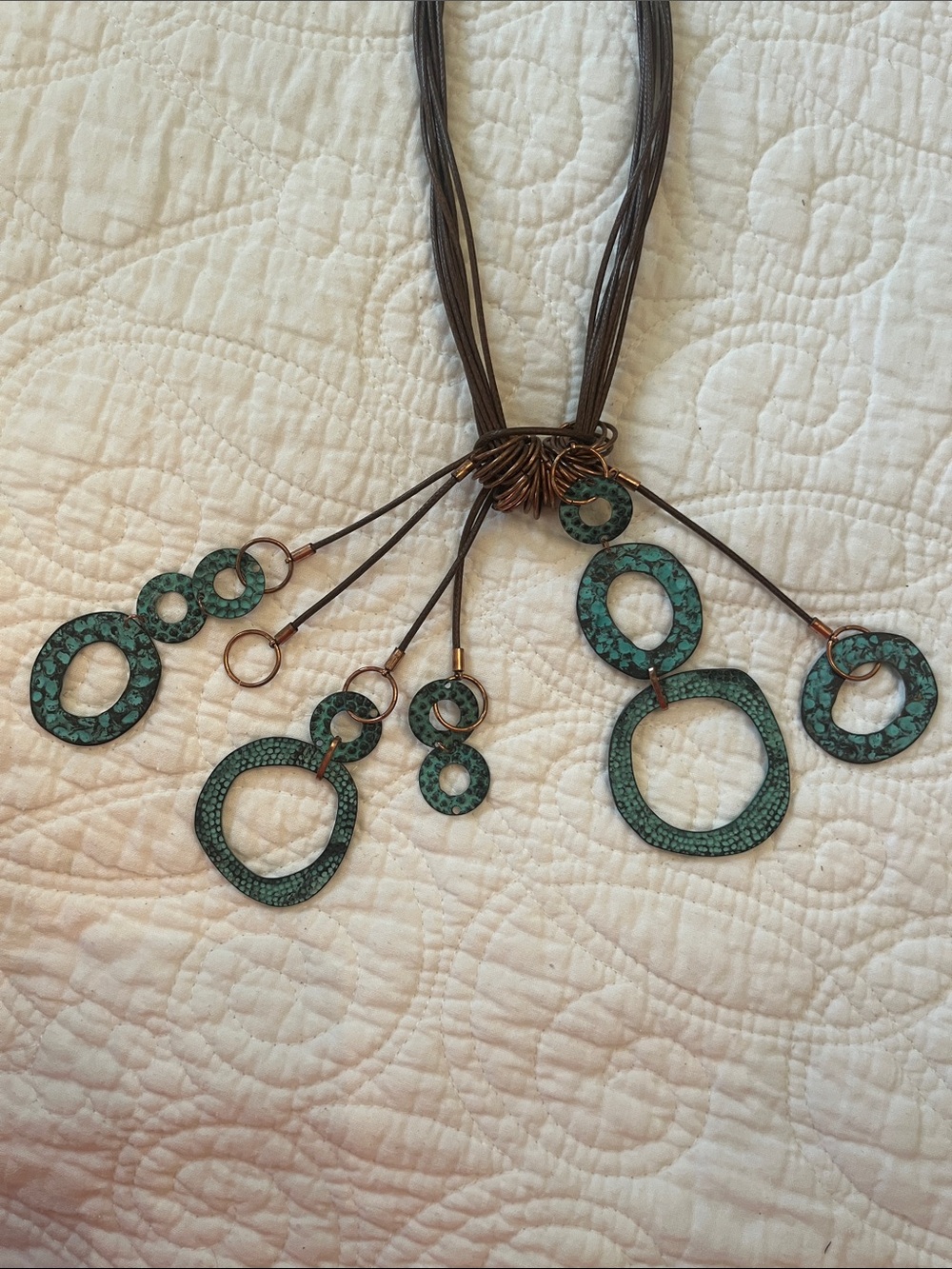 Turquoise Circle Pendant Necklace with Brown Cord